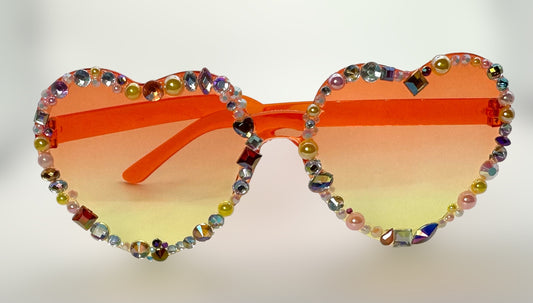 Ombré Sunglasses (orange - yellow) with Hand Stuck Sparkly Gems