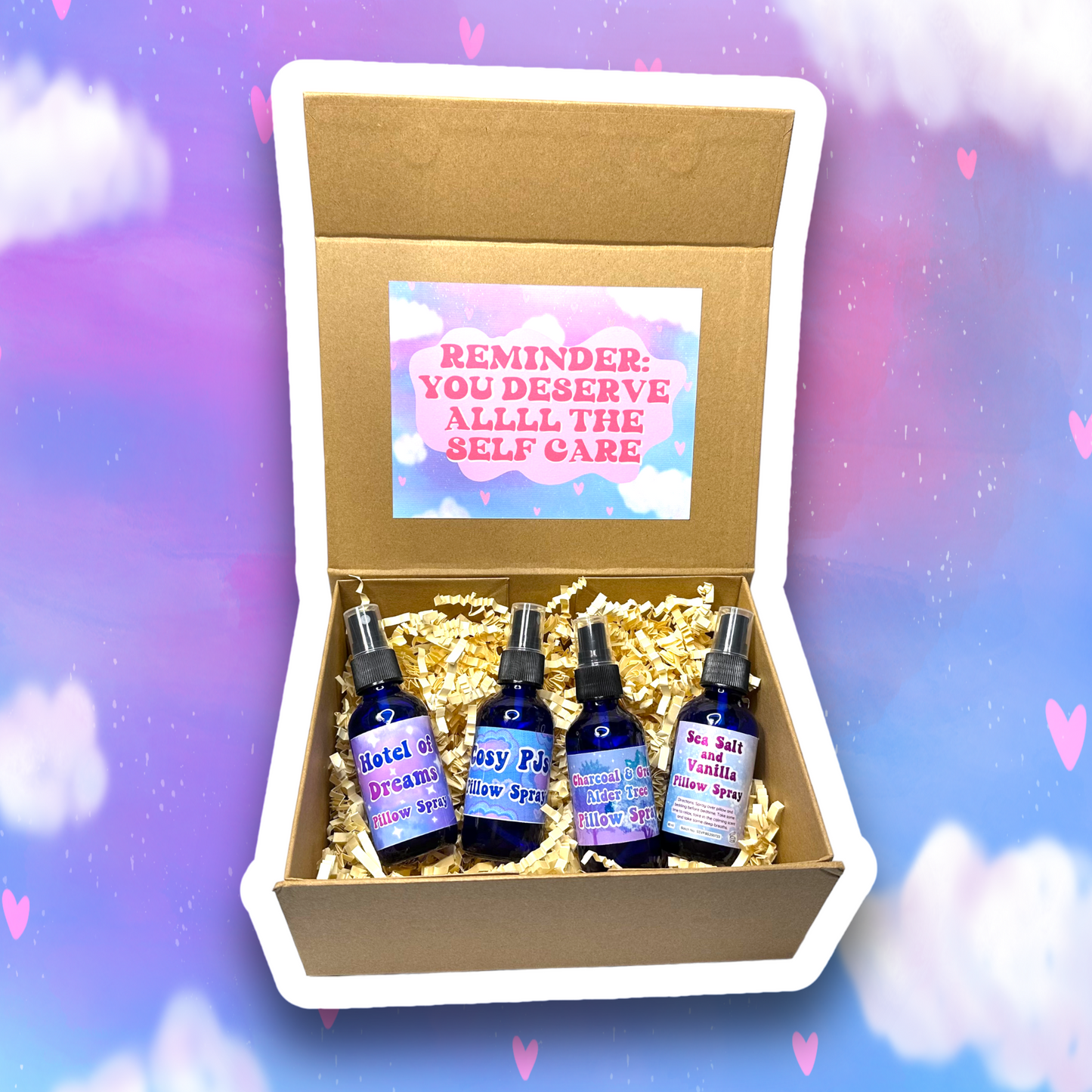 All 4 Pillow Sprays Gift Set Magnetic Shut Gift Box (Reminder: You deserve ALLL the self care)