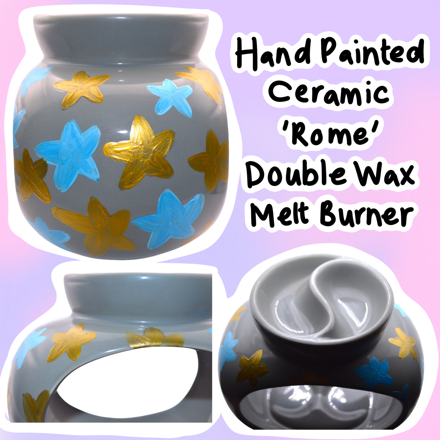 SALE Hand Painted Star Ceramic ‘Rome’ Deluxe Double Wax Melt Burner