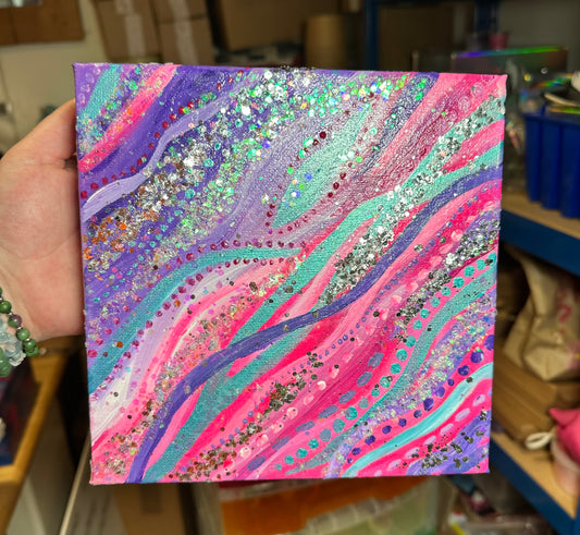 Small Canvas, Dopamine Decor - Pink Purple & Blue PLUS Glitter :)