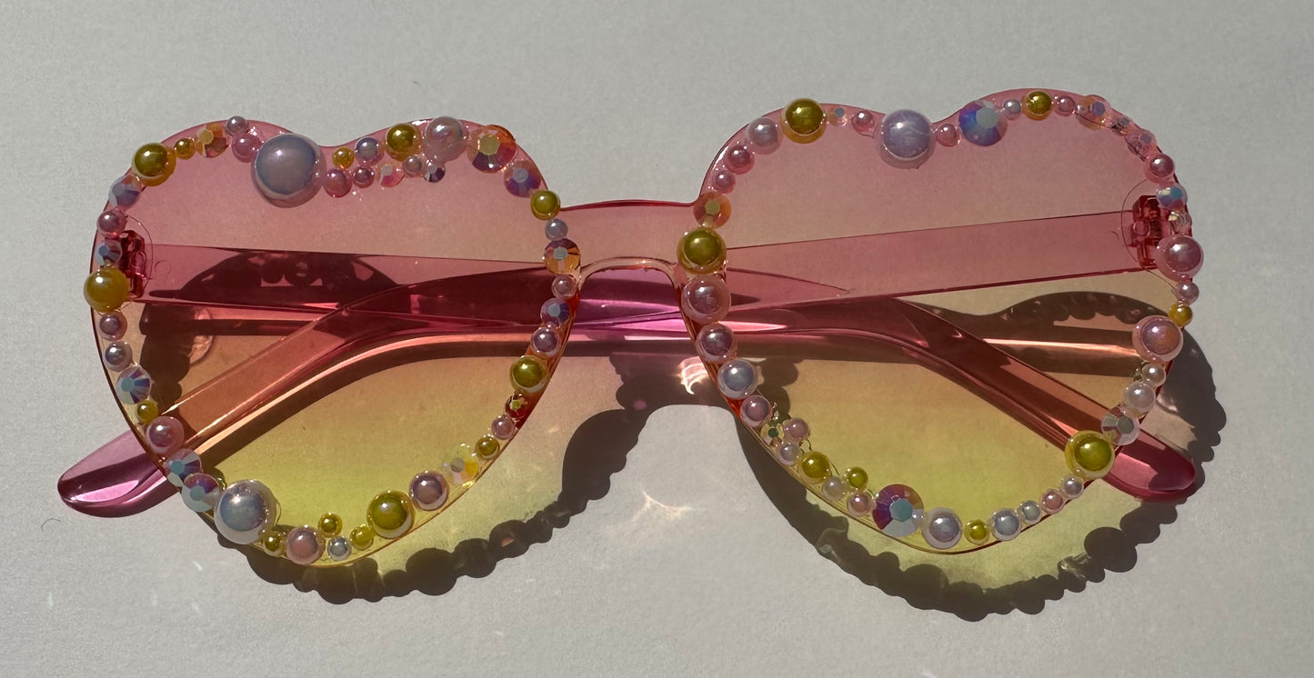 Ombré Heart Sunglasses (pink/yellow) with Multicoloured Gems