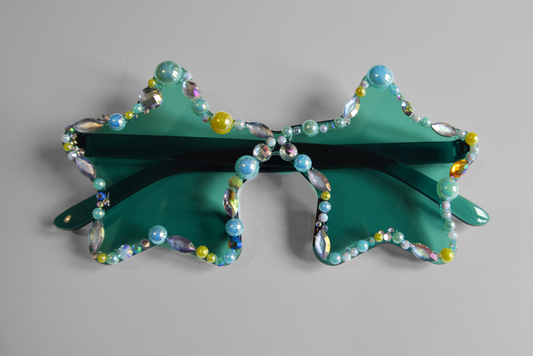 Deep Green Star Gemmed Up Sunglasses