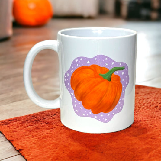 Pre-Order Purple Backed Wonky Pumpkin Mug, Hand Drawn By Me, 11oz, Dishwasher & Microwave Safe