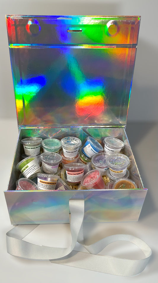 Sample Pot Heaven. 30 Scents in a Box! 1oz Wax Melts in a Holographic, Re-usable Gift Box (4 Available!)