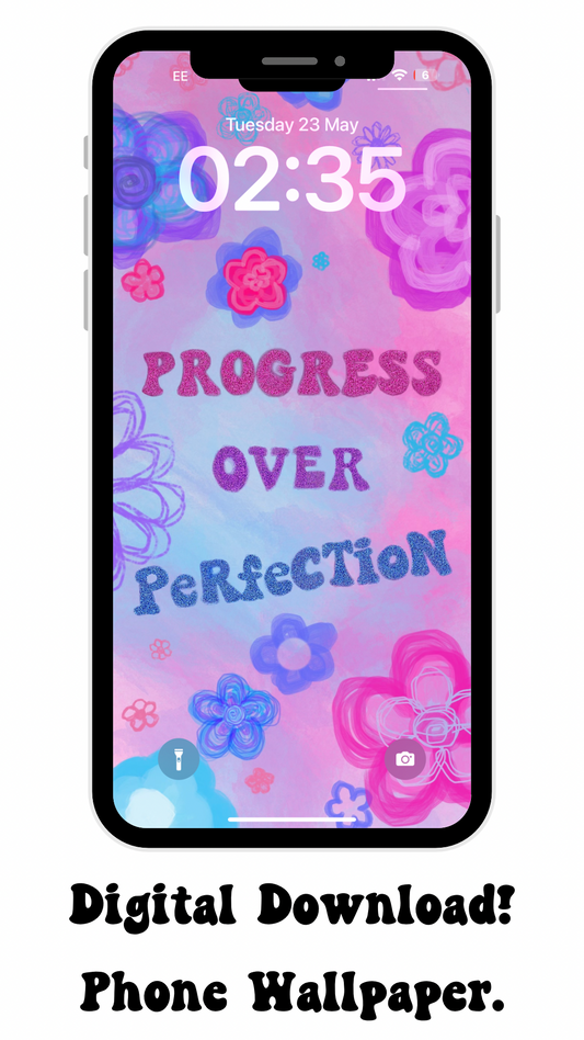 Progress Over Perfection Digital Download, Phone Wallpaper